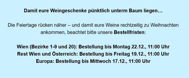 Weinskandal Bestellfristen Weihnachten 2025