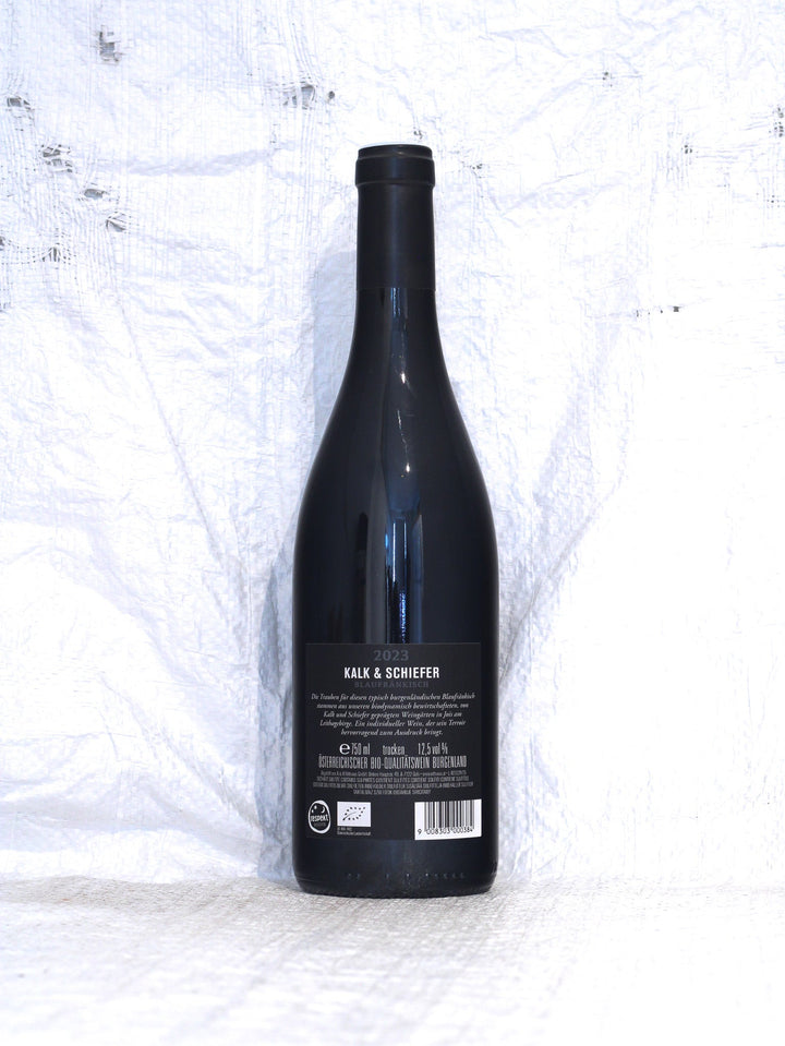 Blaufränkisch Kalk & Schiefer 2023  Bio Wein von Hans & Anita Nittnaus Flasche Backlabel