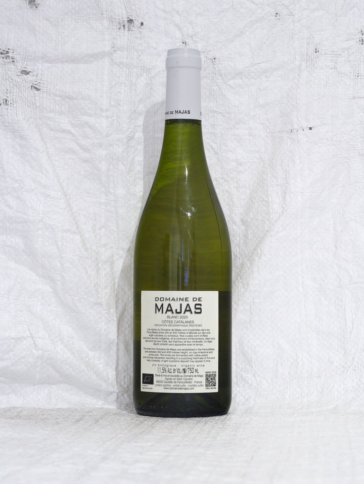 Domaine de Majas Blanc 2025 Flasche Hinteransicht – Frischer Bio-Weißwein aus Macabeu und Rolle, Roussillon Frankreich