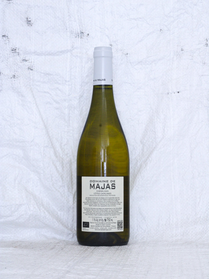 Rückseite von Domaine de Majas Chenin Blanc 2025 Bio Weißwein aus Frankreich mit Details zu Herkunft und Ausbau