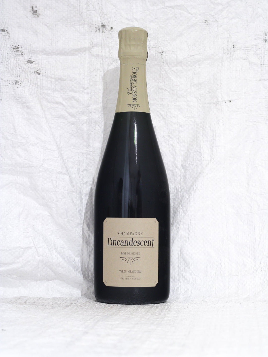 L'Incandescent 2020 Bio Champagner von Mouzon-Leroux – Vorderansicht der Pinot Noir Grand Cru Verzy Flasche mit Etikett