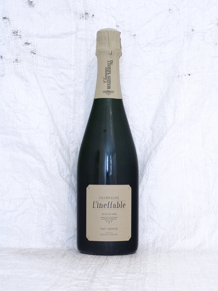 L'Ineffable 2018 Bio Champagner von Mouzon-Leroux – Vorderansicht der Grand Cru Verzy Flasche mit Etikett.