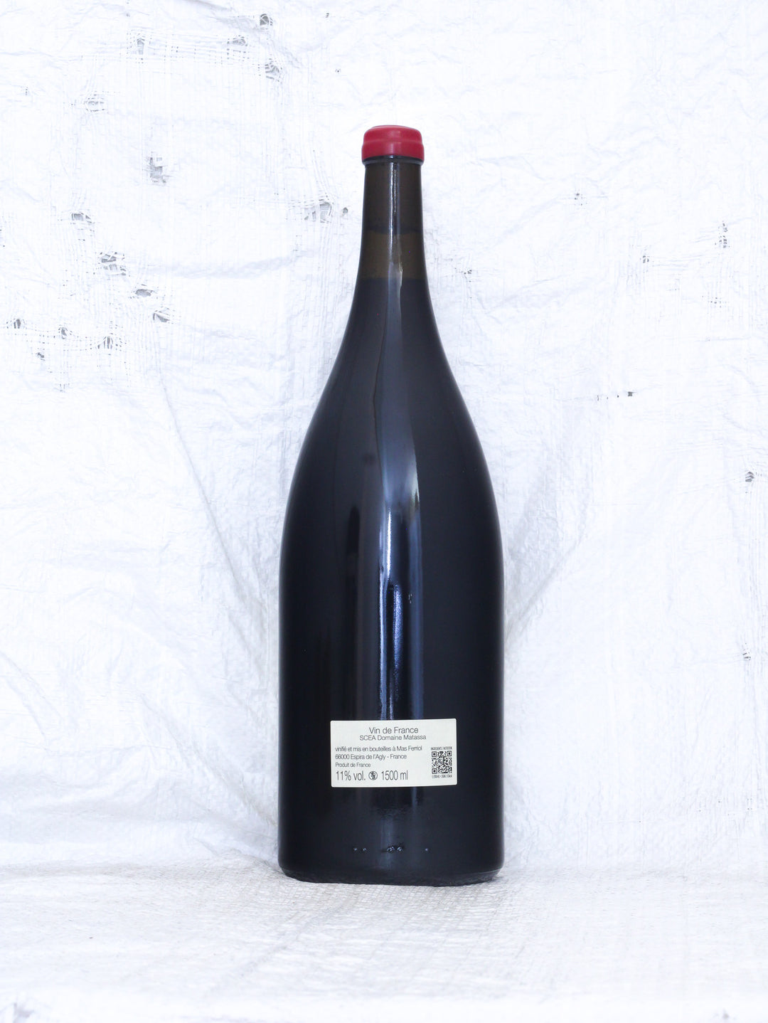 Rücketikett der Matassa Olla Rouge 2025 Magnum 1,5L Natur Rotwein Flasche aus Frankreich