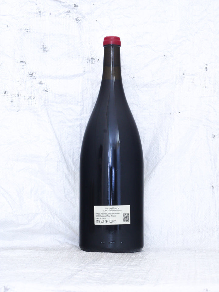 Rücketikett der Matassa Olla Rouge 2025 Magnum 1,5L Natur Rotwein Flasche aus Frankreich