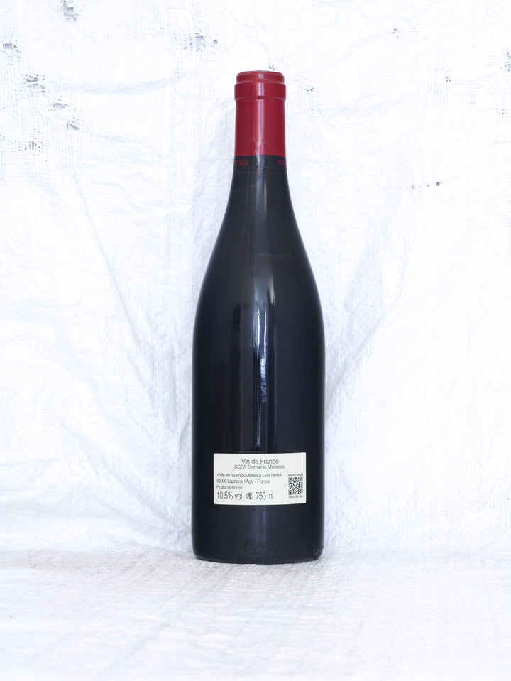 Rücketikett von Matassa Tommy Ferriol 2025 Natur Rotwein aus Frankreich mit Informationen zu Rebsorten, Herkunft und Vinifikation