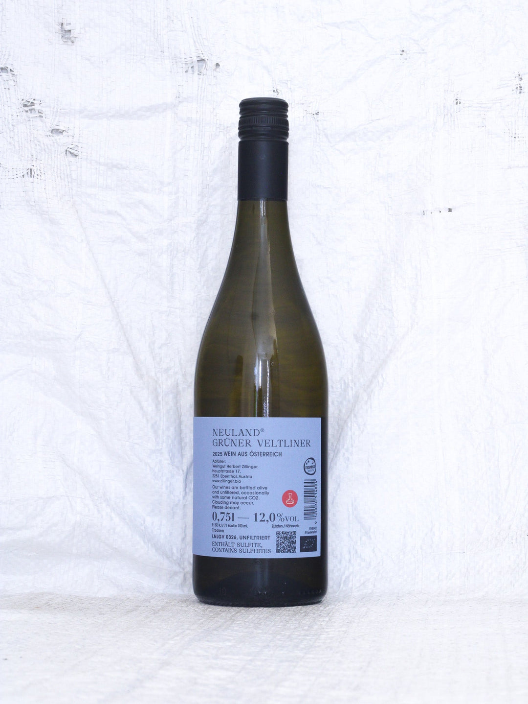 Neuland Grüner Veltliner 2025 Bio Weißwein von Herbert Zillinger Flasche Backlabel
