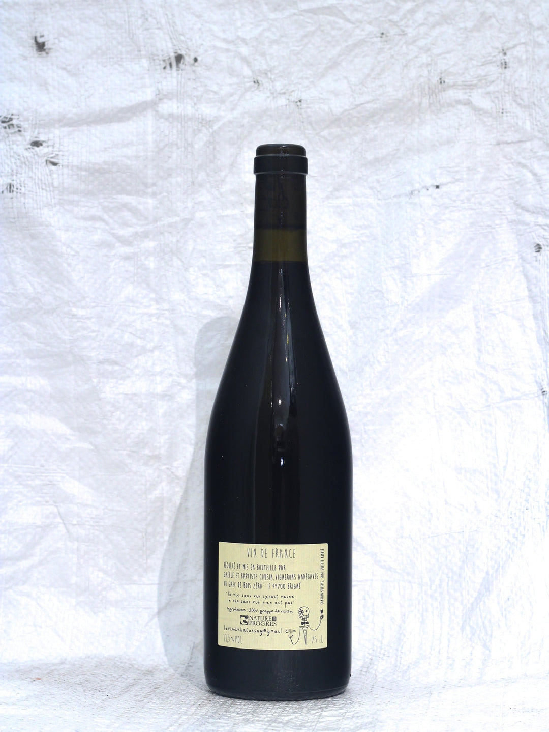 Ouech Cousin 2022 von Baptiste Cousin, Rückansicht der roten Naturweinflasche mit Rückenetikett und Infos zum Loire-Wein

