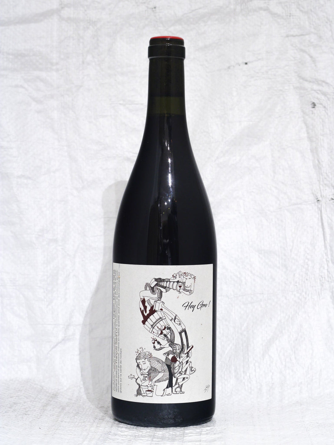 Vorderansicht der Flasche Hey Gro! 2021 von François Saint-Lô. Ein lebendiger Rotwein aus der Rebsorte Grolleau, handgeerntet und ohne Zusätze in der Loire produziert.